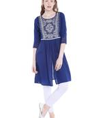 Blue printed polyester kurtas-and-kurtis