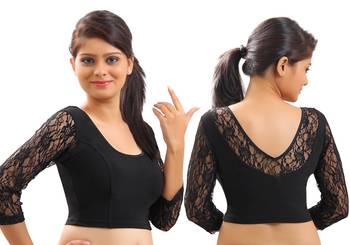 Black Lace(Net Will Vary Slightly) Crochet Stretchable Blouse And Crop Top 2