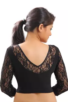 Black Lace(Net Will Vary Slightly) Crochet Stretchable Blouse And Crop Top