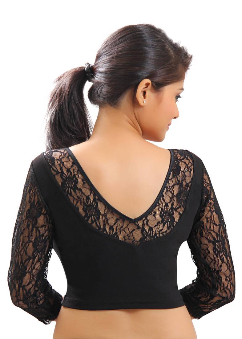 Black Lace(Net Will Vary Slightly) Crochet Stretchable Blouse And Crop Top