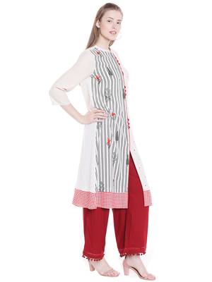 Off white printed cotton kurtas-and-kurtis 3