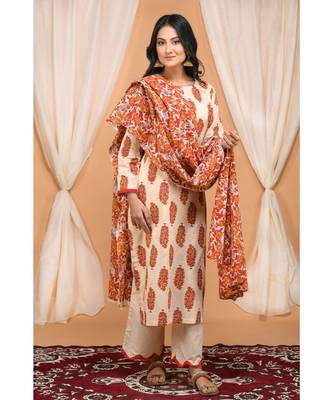 Red and Orange Floral Jaal Dupatta set with SCalloped Pants 1