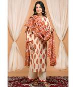 Red and Orange Floral Jaal Dupatta set with SCalloped Pants