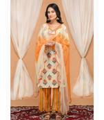 Orange Rose Kurta with Scallop Tye Dye Dupatta and Stripe Pants