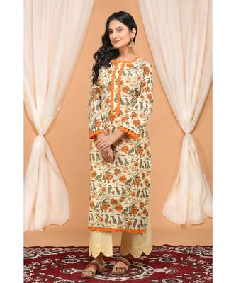 Orange Jaal Kurta with Lace and Scalloped pants 1