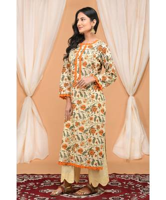 Orange Jaal Kurta with Lace and Scalloped pants 3