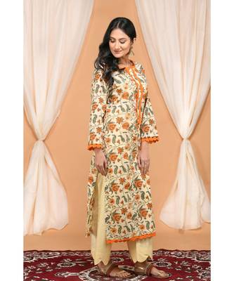 Orange Jaal Kurta with Lace and Scalloped pants 4