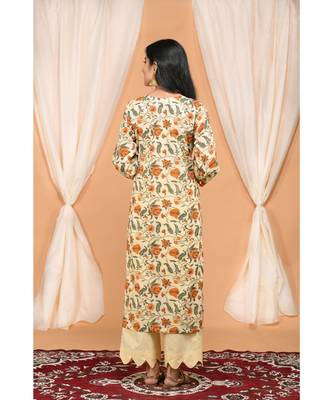 Orange Jaal Kurta with Lace and Scalloped pants 5
