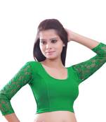 Green Lace Crochet Stretchable Blouse And Crop Top