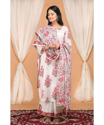 Red and Pink Floral Jaal Dupatta set with SlitPants 1