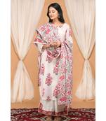 Red and Pink Floral Jaal Dupatta set with SlitPants