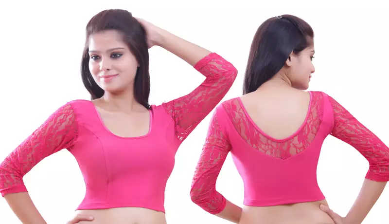 Pink Lace Crochet Stretchable Blouse And Crop Top