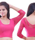 Pink Lace Crochet Stretchable Blouse And Crop Top