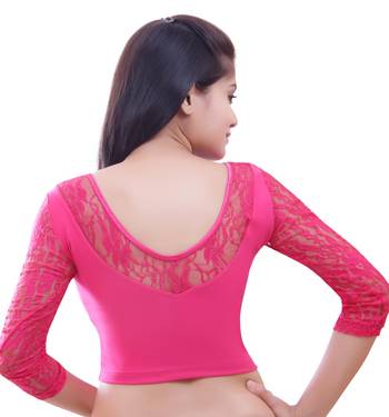 Pink Lace Crochet Stretchable Blouse And Crop Top 3