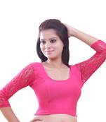 Pink Lace Crochet Stretchable Blouse And Crop Top
