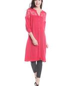 Pink printed viscose kurtas-and-kurtis