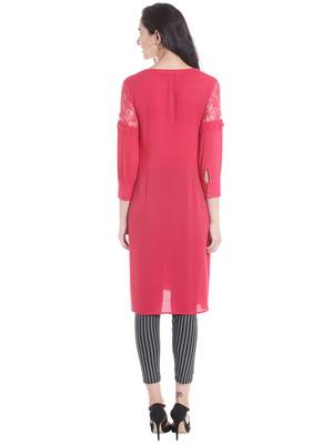 Pink printed viscose kurtas-and-kurtis 4