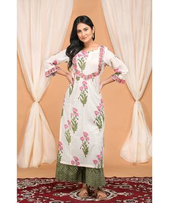 Tropical print dupatta set with zig zag hem palazzo 1
