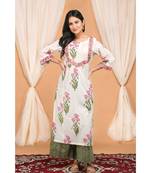 Tropical print dupatta set with zig zag hem palazzo