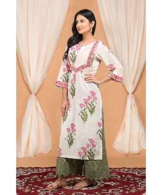 Tropical print dupatta set with zig zag hem palazzo 2