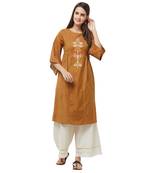 Brown printed cotton kurtas-and-kurtis