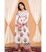 Lotus Block Print Gathered Kurta Set with Embroidered Dupatta