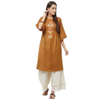 Brown printed cotton kurtas-and-kurtis 4