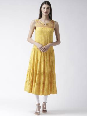 Yellow printed viscose kurtas-and-kurtis 1