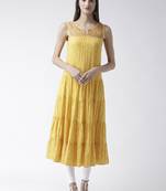 Yellow printed viscose kurtas-and-kurtis