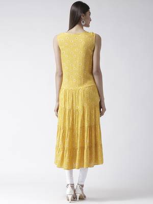 Yellow printed viscose kurtas-and-kurtis 2