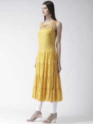 Yellow printed viscose kurtas-and-kurtis 3