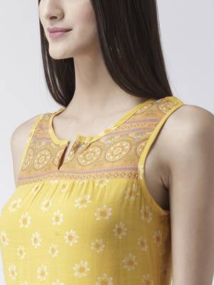 Yellow printed viscose kurtas-and-kurtis 4