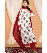 Marsala Boota Set with Fringe Lace Dupatta