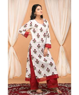 Marsala Boota Set with Fringe Lace Dupatta 4