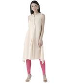 Beige printed cotton kurtas-and-kurtis