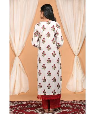 Marsala Boota Set with Fringe Lace Dupatta 5