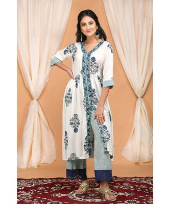 Seafoam Green Gather Kurta Set with Laced Mulmul Dupatta 2