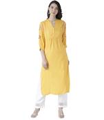 Yellow printed viscose kurtas-and-kurtis