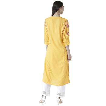 Yellow printed viscose kurtas-and-kurtis 2