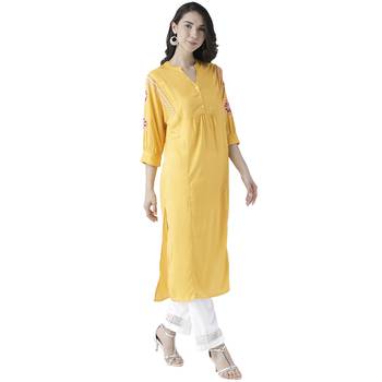 Yellow printed viscose kurtas-and-kurtis 3