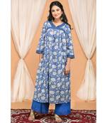 Striped Scallop Kurta Set with Graphic Block print dupatta