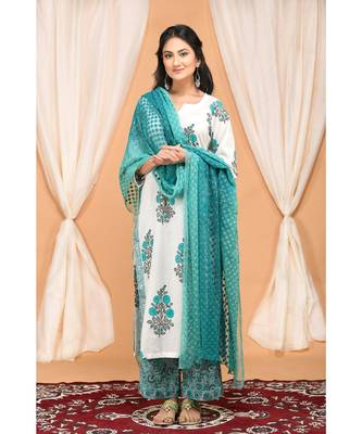 Blue  Gathered Kurta Set with Embroidered Palazzo 1