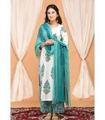 Blue  Gathered Kurta Set with Embroidered Palazzo