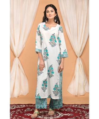 Blue  Gathered Kurta Set with Embroidered Palazzo 2