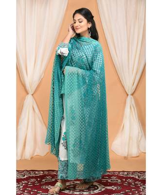 Blue  Gathered Kurta Set with Embroidered Palazzo 3