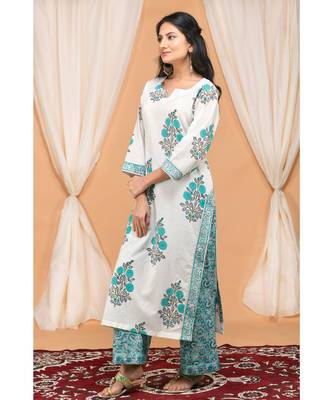 Blue  Gathered Kurta Set with Embroidered Palazzo 4