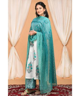 Blue  Gathered Kurta Set with Embroidered Palazzo 5