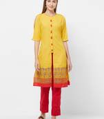 Yellow printed polyester kurtas-and-kurtis