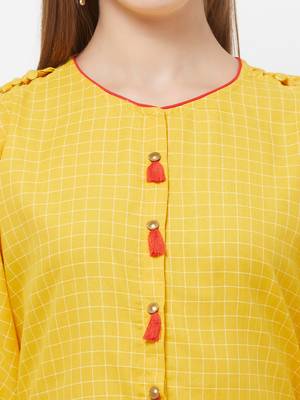 Yellow printed polyester kurtas-and-kurtis 5