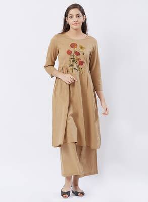 Beige printed cotton kurtas-and-kurtis 1